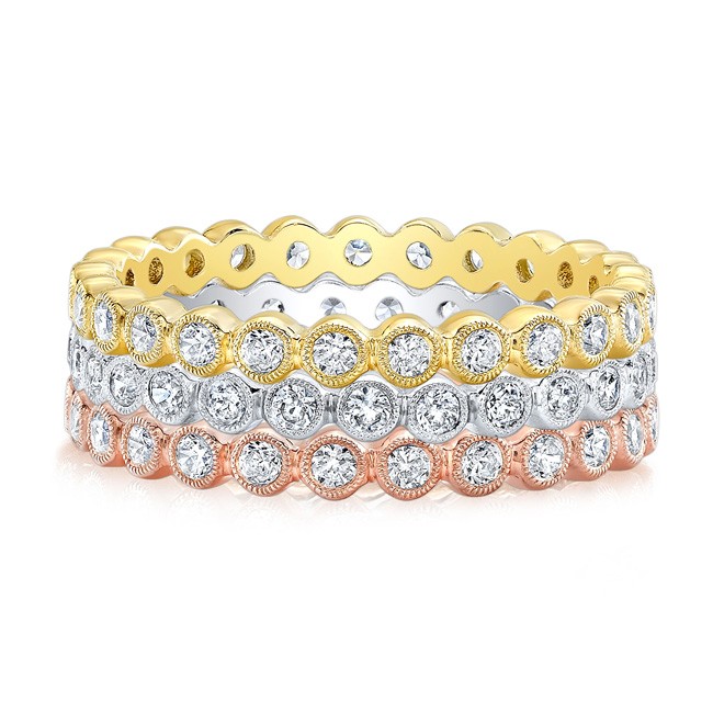Bezel set diamond stackable wedding ring