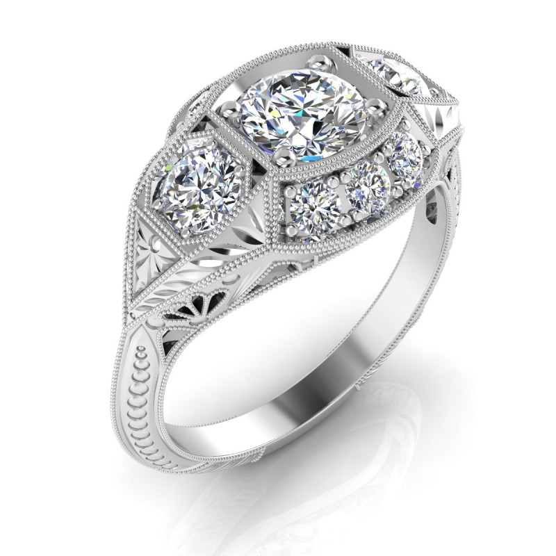 Antique Inspired Three Stone Diamonds Ring