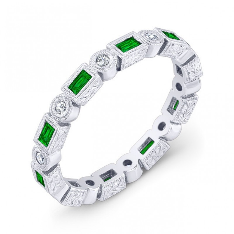 Tsavorite and Diamond Stackable Ring 